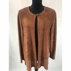 Ann Travis Womens Sweater‎ Brown Open Front Button Neck Size M